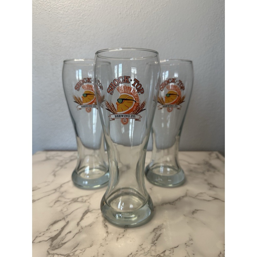 3 Shocktop Brewing Co Beer Pint Glasses. Pilsner Glass. 16oz. 8"‎ Tall